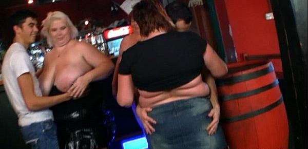 Three fat chicks have fun in the bar